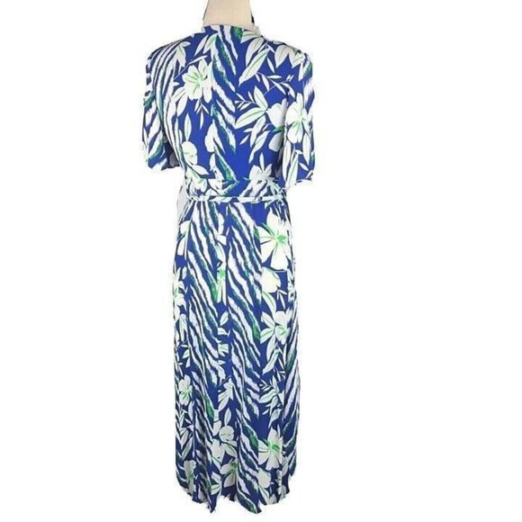 French Connection Floral Print Crepe Wrap Midi Dress Blue Floral Size 6 NEW - Picture 4 of 10